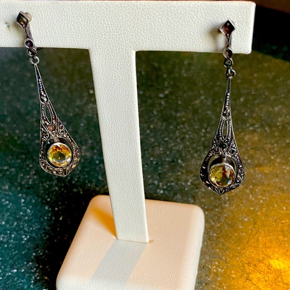 Jewelry - Elegant Silver and Yellow Gemstone Earrings